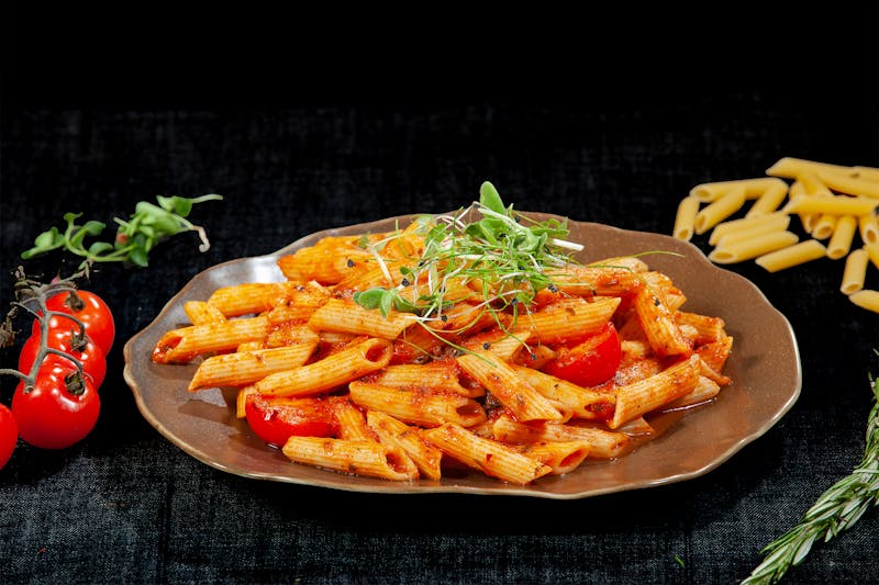 Penne arrabiata with spicy tomato sauce